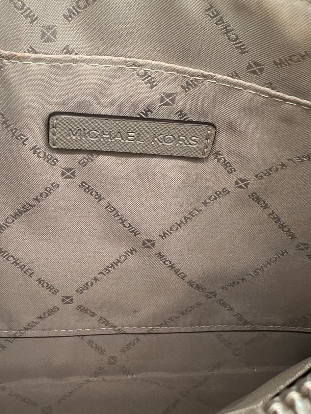 Michael Kors White & Light Taupe MK Logo Studded Wristlet - Picture 5 of 6